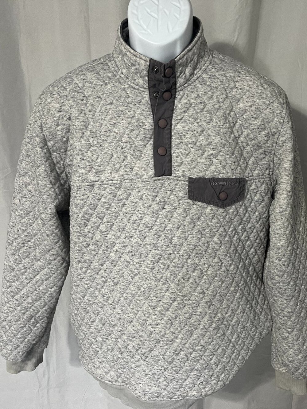 🧥 Properly Tied Women's Gray Quilted Snap Pullover Jacket Sweater Small S 🌿